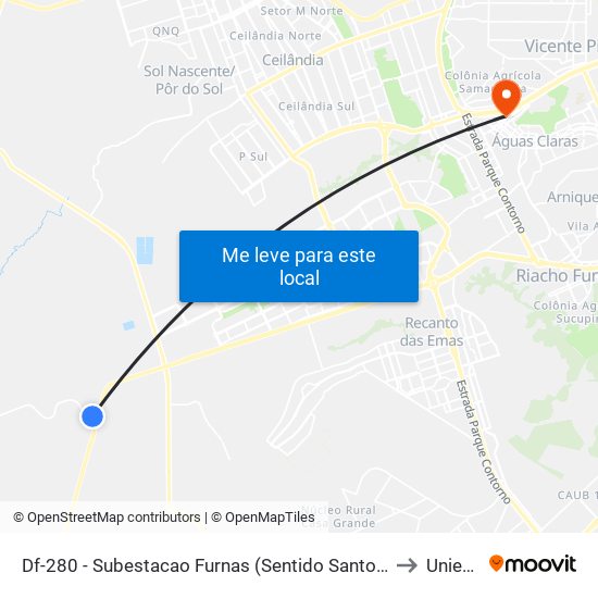 Df-280 - Subestacao Furnas (Sentido Santo Antonio) to Unieuro map