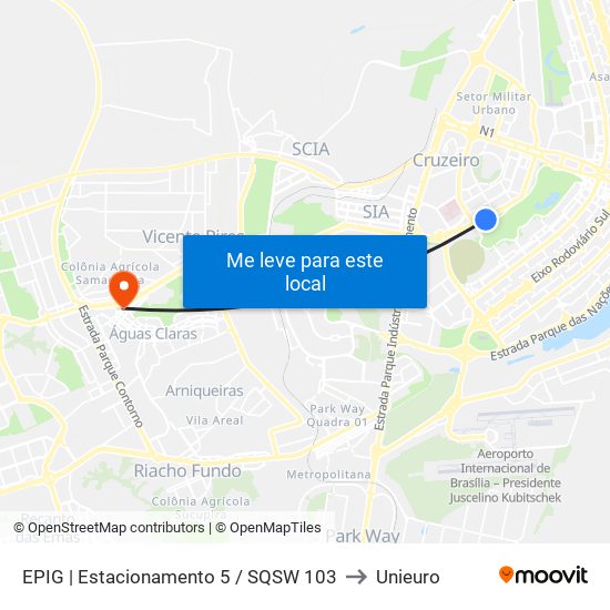 EPIG | Estacionamento 5 / SQSW 103 to Unieuro map