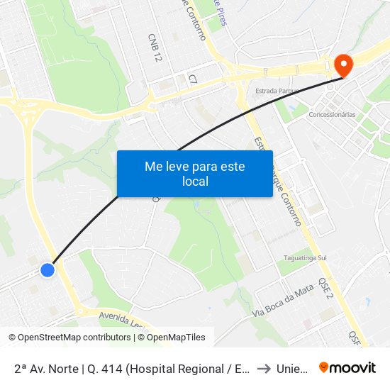 2ª Av. Norte | Q. 414 (Hospital Regional / EC 614) to Unieuro map