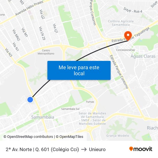 2ª Av. Norte | Q. 601 (Colégio Cci) to Unieuro map