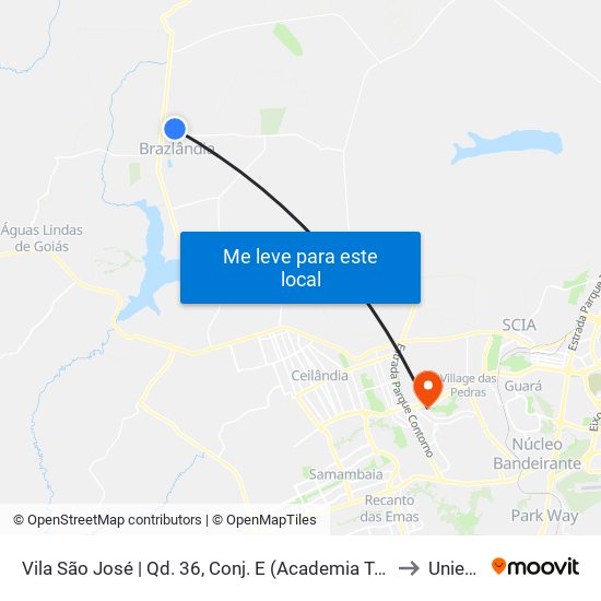 Vila São José | Qd. 36, Conj. E (Academia Topsaúde) to Unieuro map