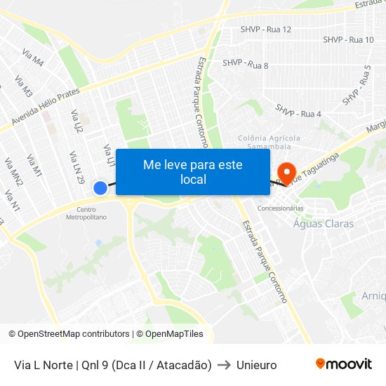 Via L Norte | Qnl 9 (Dca II / Atacadão) to Unieuro map