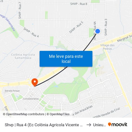 Shvp | Rua 4 (Ec Colônia Agrícola Vicente Pires) to Unieuro map