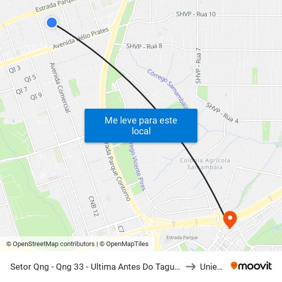 Setor Qng - Qng 33 - Ultima Antes Do Taguacenter to Unieuro map