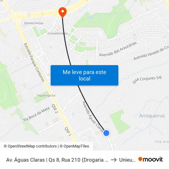 Av. Águas Claras | Qs 8, Rua 210 (Drogaria Phd) to Unieuro map