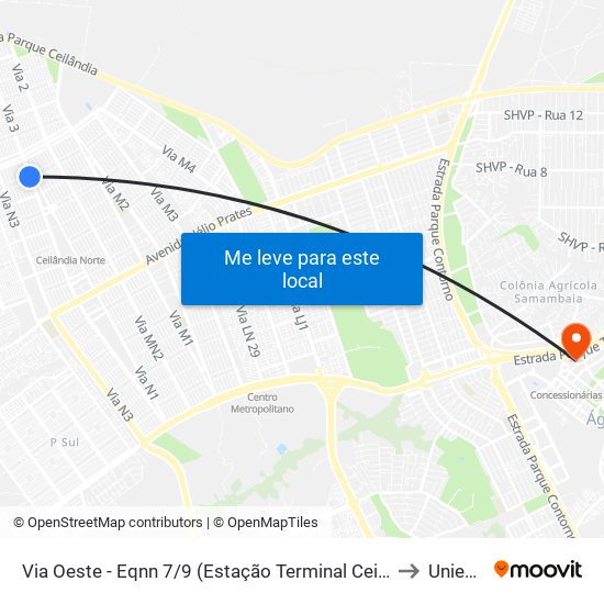 Via Oeste - Eqnn 7/9 (Estação Terminal Ceilândia) to Unieuro map