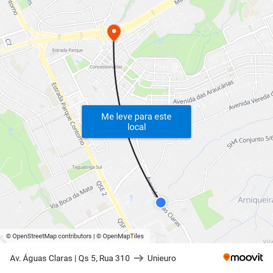 Av. Águas Claras | Qs 5, Rua 310 to Unieuro map