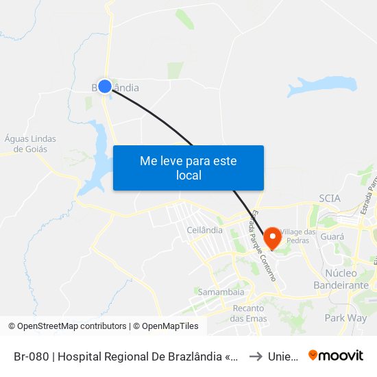 Br-080 | Hospital Regional De Brazlândia «Oposto» to Unieuro map