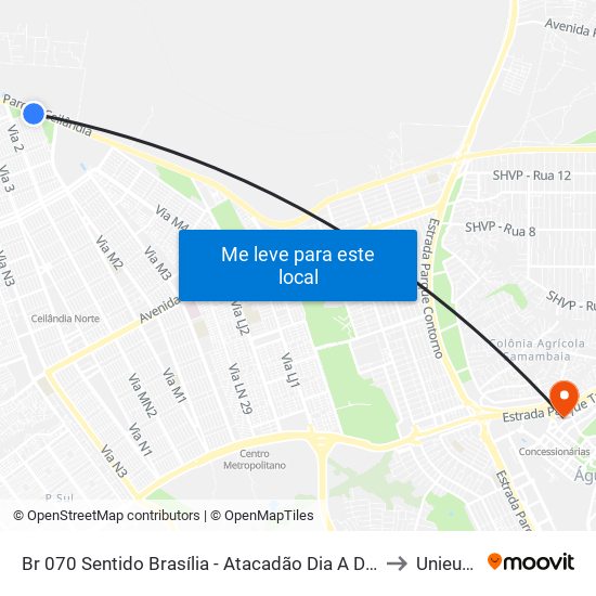 Br 070 Sentido Brasília - Atacadão Dia A Dia to Unieuro map