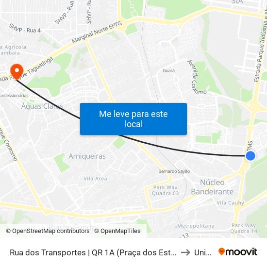 Rua dos Transportes | QR 1A (Praça dos Estados / TremBaum) to Unieuro map