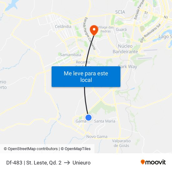 Df-483 | St. Leste, Qd. 2 to Unieuro map