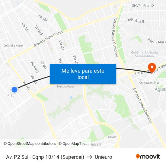 Av. P2 Sul - Eqnp 10/14 (Supercei) to Unieuro map