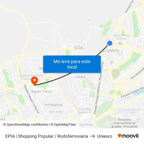 Epia Sul | Shopping Popular / Rodoferroviaria to Unieuro map