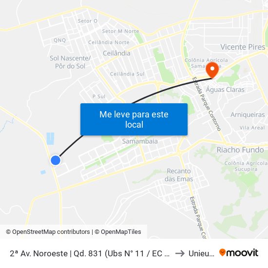 2ª Av. Noroeste | Qd. 831 (Ubs N° 11 / EC 831) to Unieuro map