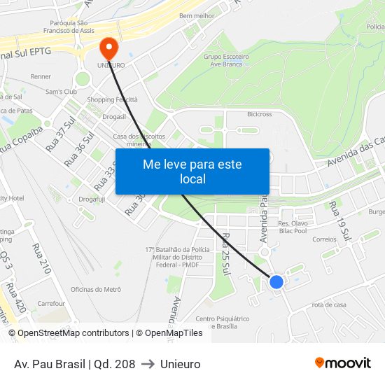 Av. Pau Brasil | Qd. 208 to Unieuro map