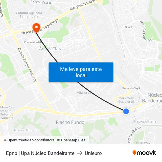 Epnb | Upa Núcleo Bandeirante to Unieuro map