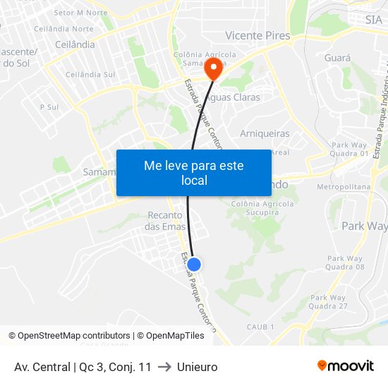 Av. Central | Qc 3, Conj. 11 to Unieuro map