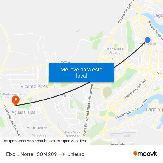Eixo L Norte | SQN 209 to Unieuro map