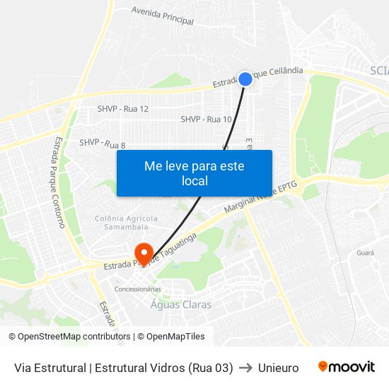 Via Estrutural | Estrutural Vidros (Rua 03) to Unieuro map