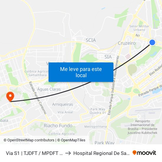 Via S1 | Tjdft / Mpdft / Palácio Do Buriti to Hospital Regional De Samambaia - Hrsam map