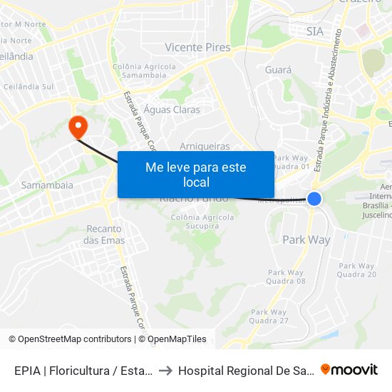 EPIA | Floricultura / Estação BRT Park Way to Hospital Regional De Samambaia - Hrsam map