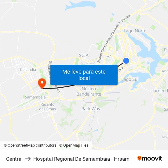 Central to Hospital Regional De Samambaia - Hrsam map