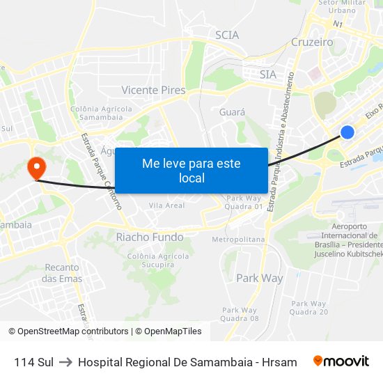 114 Sul to Hospital Regional De Samambaia - Hrsam map