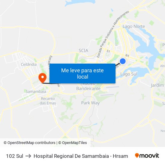 102 Sul to Hospital Regional De Samambaia - Hrsam map