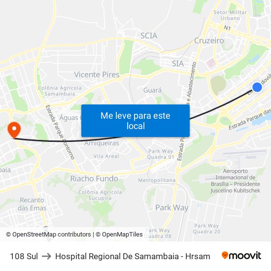 108 Sul to Hospital Regional De Samambaia - Hrsam map