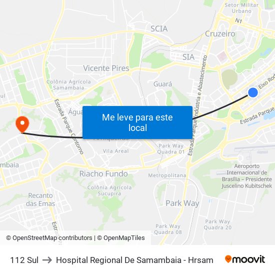 112 Sul to Hospital Regional De Samambaia - Hrsam map