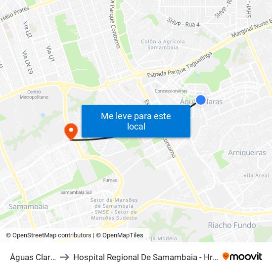 Águas Claras to Hospital Regional De Samambaia - Hrsam map