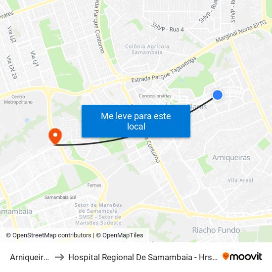 Arniqueiras to Hospital Regional De Samambaia - Hrsam map