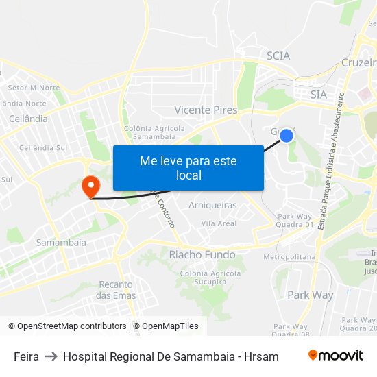 Feira to Hospital Regional De Samambaia - Hrsam map