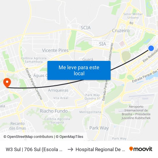 W3 Sul | 706 Sul (Escola Pública do DETRAN-DF) to Hospital Regional De Samambaia - Hrsam map