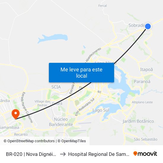 Br-020 | Nova Dignéia / Quadra 18 to Hospital Regional De Samambaia - Hrsam map