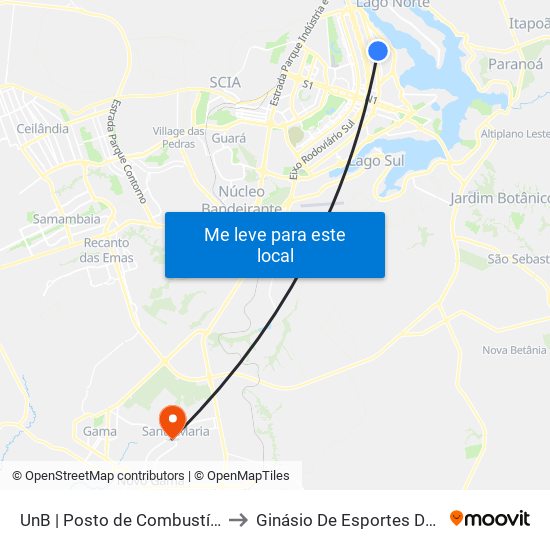 UnB | Posto de Combustíveis / Subway to Ginásio De Esportes De Santa Maria map