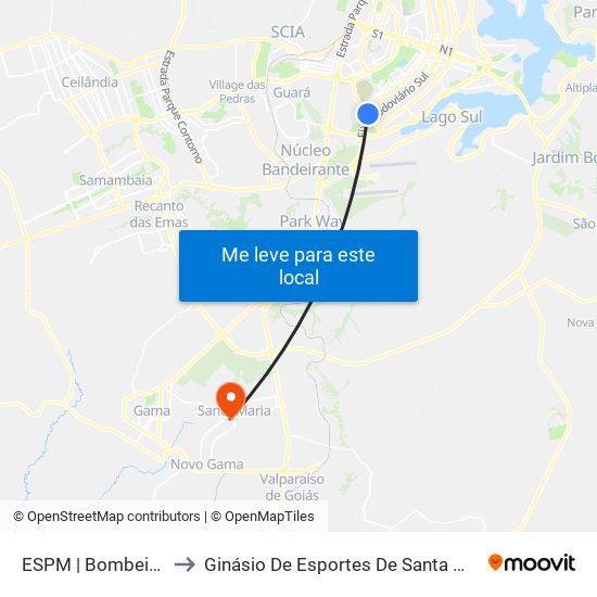 Setor Policial Sul | Corpo De Bombeiros to Ginásio De Esportes De Santa Maria map