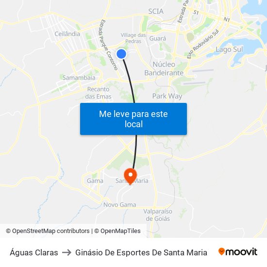 Águas Claras to Ginásio De Esportes De Santa Maria map