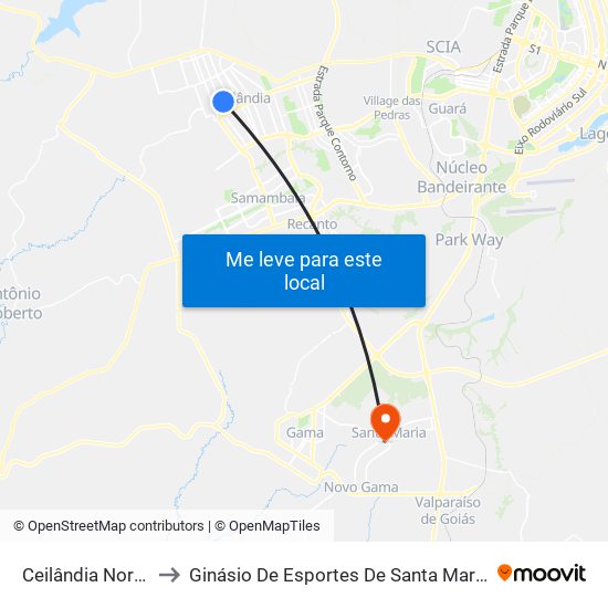 Ceilândia Norte to Ginásio De Esportes De Santa Maria map