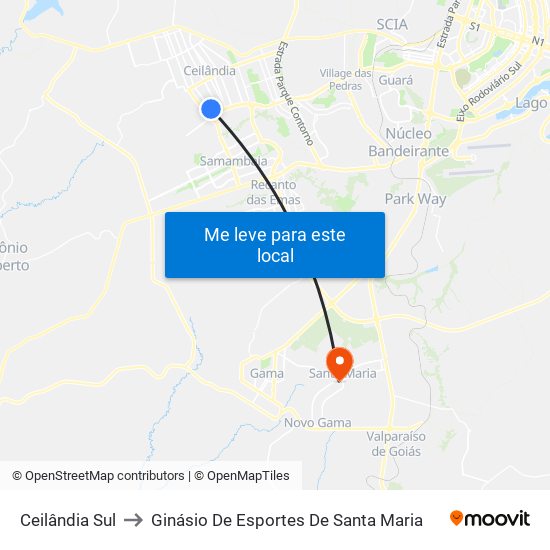 Ceilândia Sul to Ginásio De Esportes De Santa Maria map