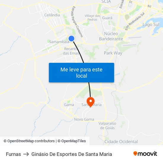 Furnas to Ginásio De Esportes De Santa Maria map