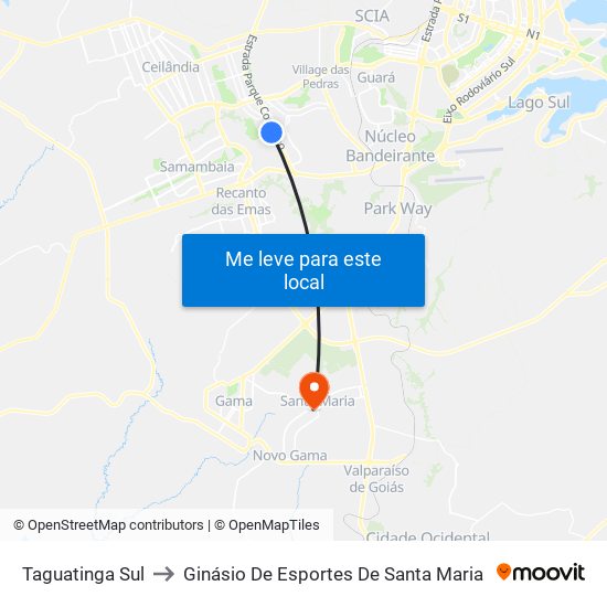 Taguatinga Sul to Ginásio De Esportes De Santa Maria map