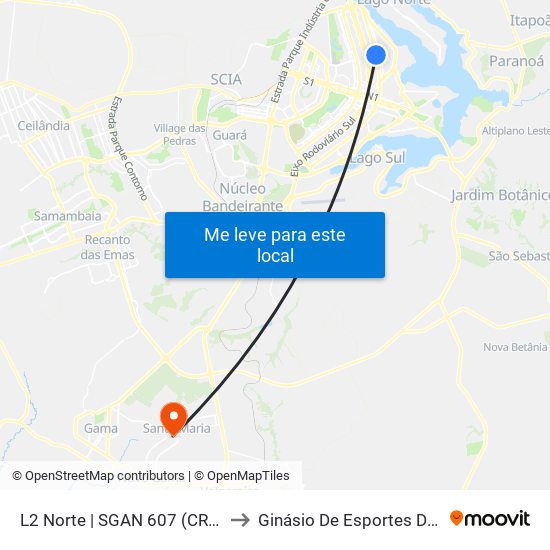 L2 Norte | Sgan 607 (Brasília Medical Center / Cean) to Ginásio De Esportes De Santa Maria map