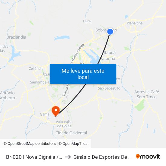 Br-020 | Nova Dignéia / Quadra 18 to Ginásio De Esportes De Santa Maria map