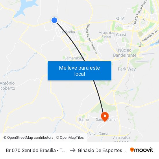 Br 070 Sentido Brasília - Terminal Do Setor O to Ginásio De Esportes De Santa Maria map