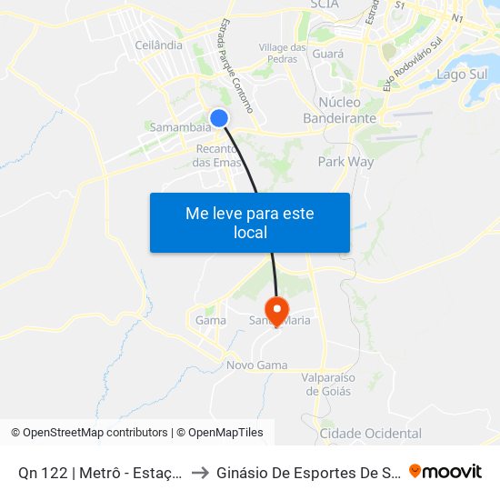 Qn 122 | Metrô - Estação Furnas to Ginásio De Esportes De Santa Maria map