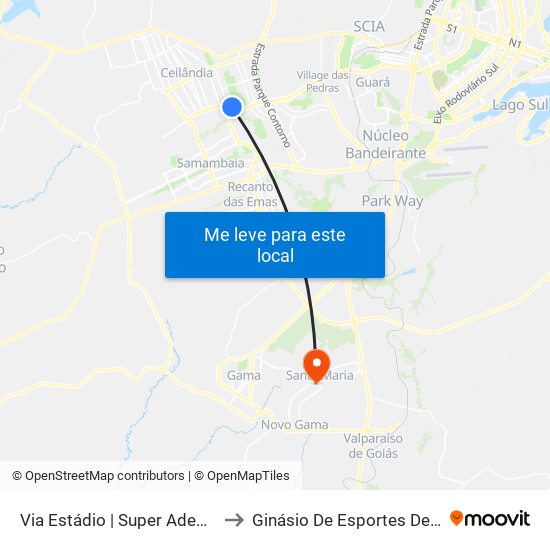 Via Estádio | Qnl 2 (Super Adega) to Ginásio De Esportes De Santa Maria map