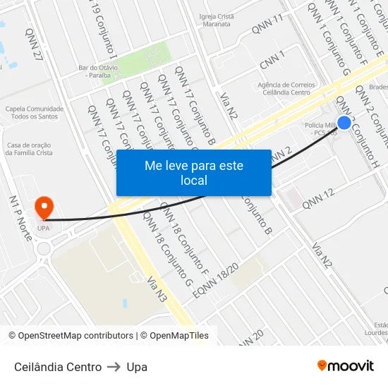 Ceilândia Centro to Upa map