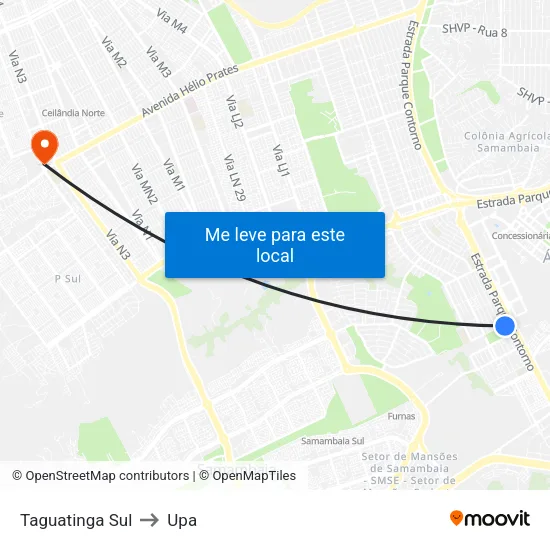 Taguatinga Sul to Upa map
