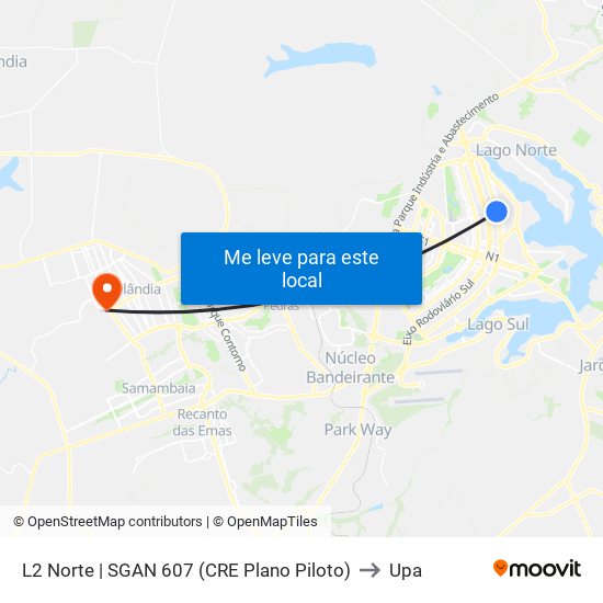 L2 Norte | Sgan 607 (Brasília Medical Center / Cean) to Upa map